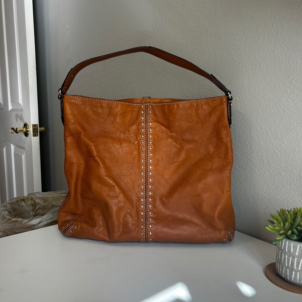 Vintage Michael Kors Classic Stud-Trim Tan Leather Hobo Bag
